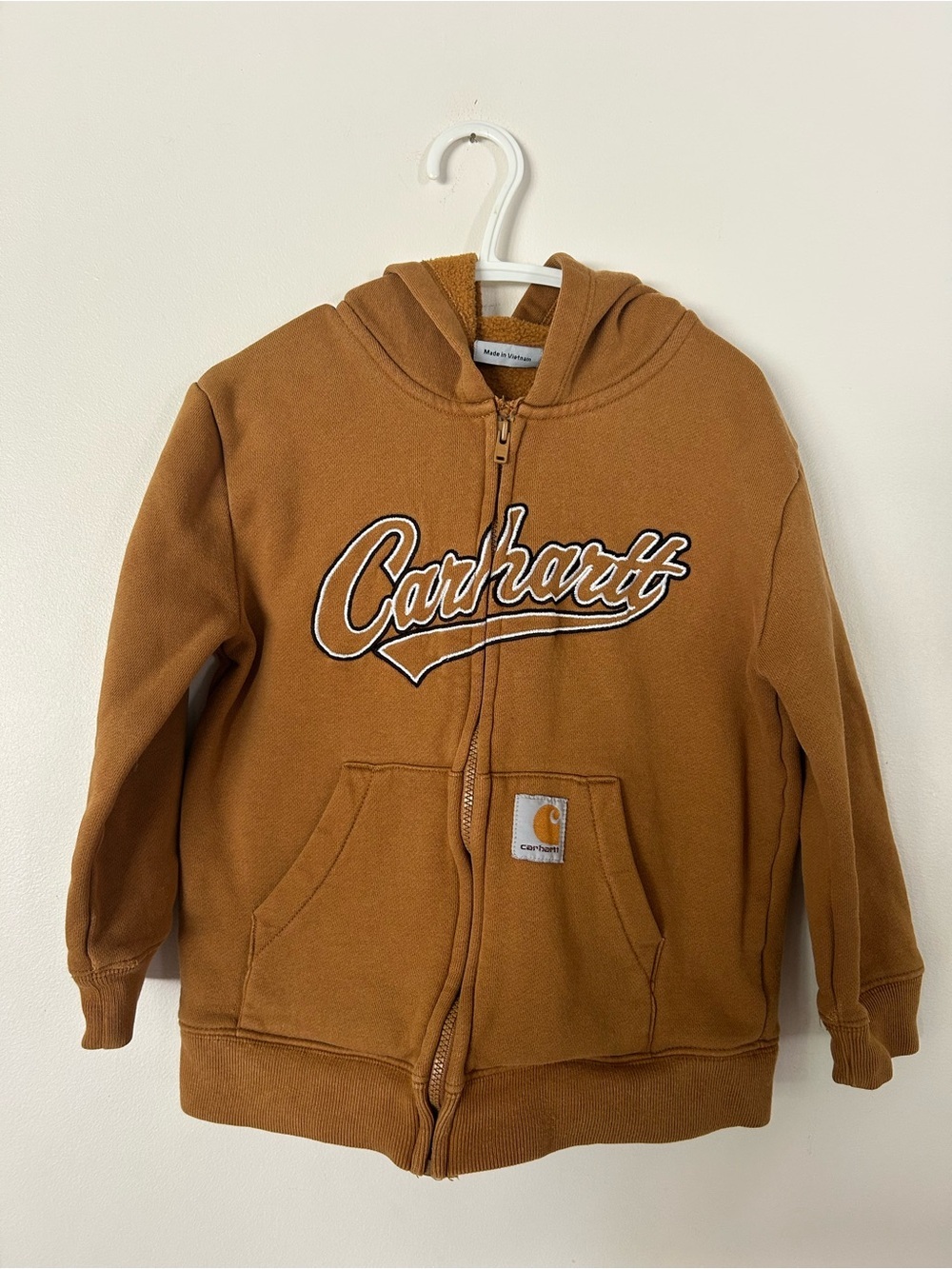 Carhartt Jacket Boys 5 Brown Fleece Logo Hooded Full Zipper Outdoors